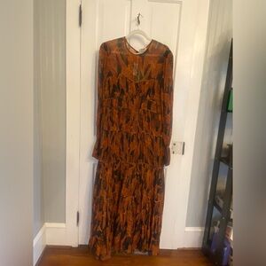 Farm Rio Dress XL Elegant Orange and Black Patterned Dress